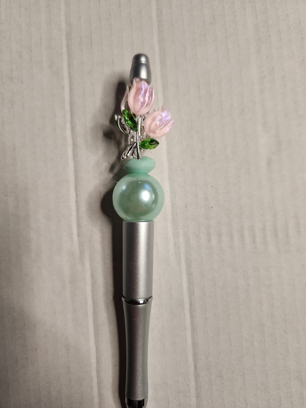 Floral Pink Tulip Pen with Mint Pearl Accent